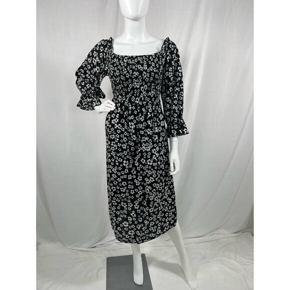 Who What Wear Black and White Floral Midi Dress Size Medium - Picture 1 of 8